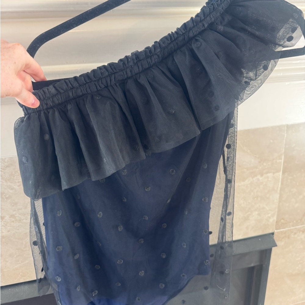 Maje Navy and Black Ruffled bodysuit